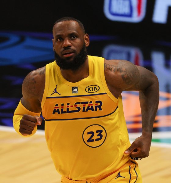 Lebron James #23 of Team LeBron reacts against Team Durant in the 70th NBA All-Star Game at State Farm Arena on March 7, 2021, in Atlanta.