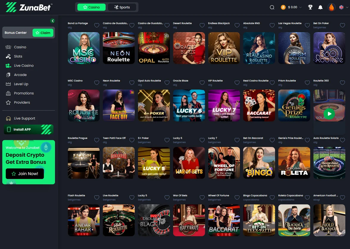 ZunaBet Live Games