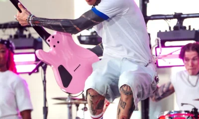 Machine Gun Kelly leaps into the air as he performs at the Today Show Citi Concert Series in New York City
