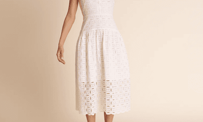 white dress with eyelet details