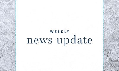A light gray and white graphic reading weekly news update.