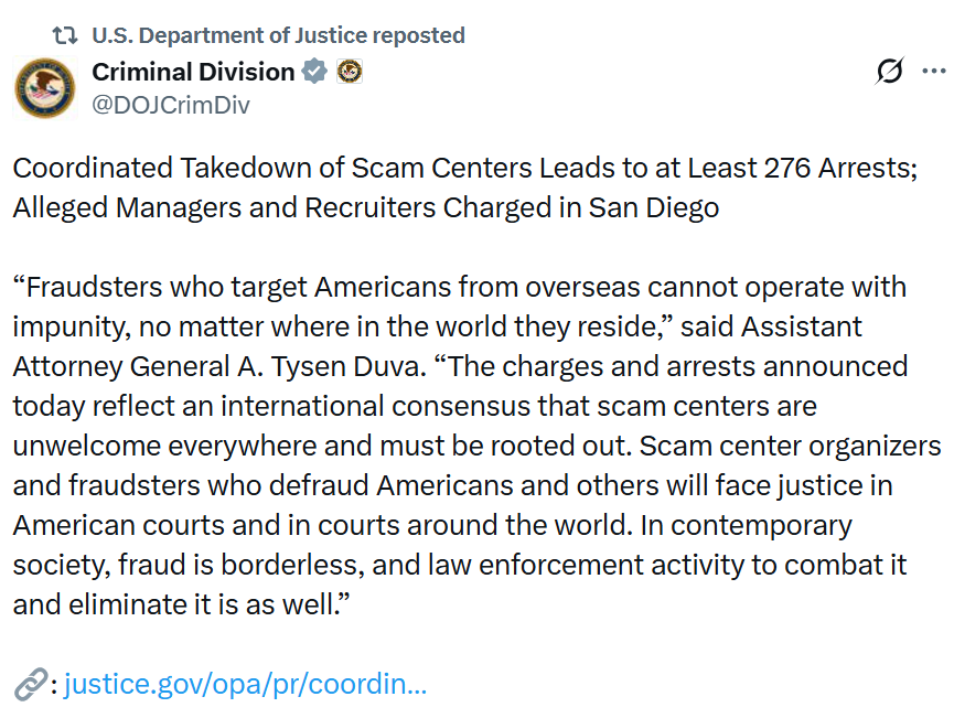 International Crackdown Shutters Nine Crypto Scam Centers, 276 Arrested