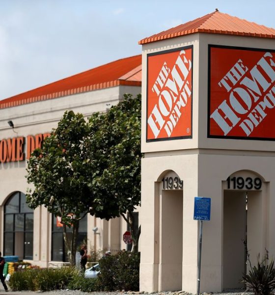 A sign is posted in front of a Home Depot store in El Cerrito, California. Home Depot reported less than sterling operating results for the quarter ended Feb. 3.