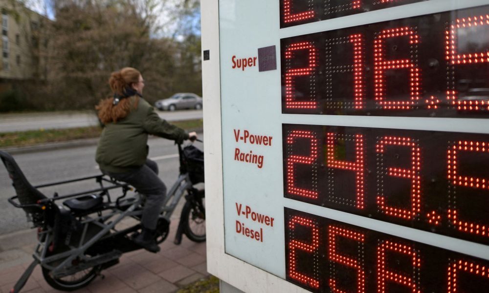 Petrol prices in Hamburg on 25 March. Pic: Reuters
