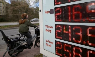 Petrol prices in Hamburg on 25 March. Pic: Reuters