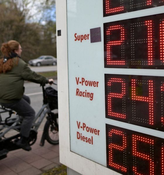 Petrol prices in Hamburg on 25 March. Pic: Reuters