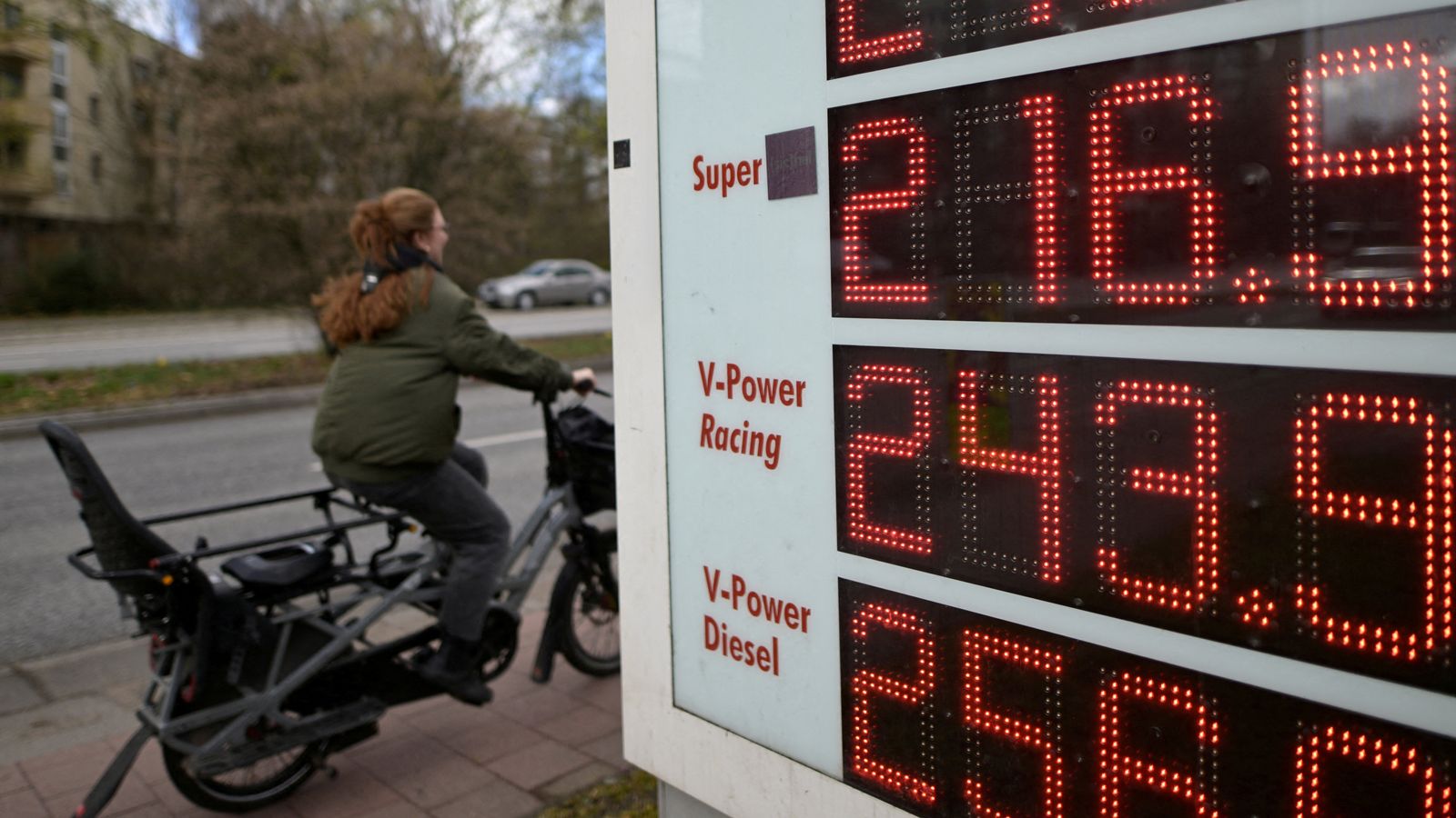 Petrol prices in Hamburg on 25 March. Pic: Reuters