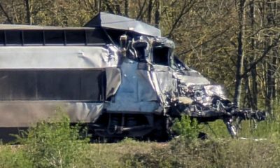 The damaged high-speed train. Pic: Reuters