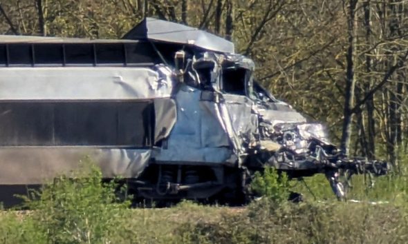 The damaged high-speed train. Pic: Reuters