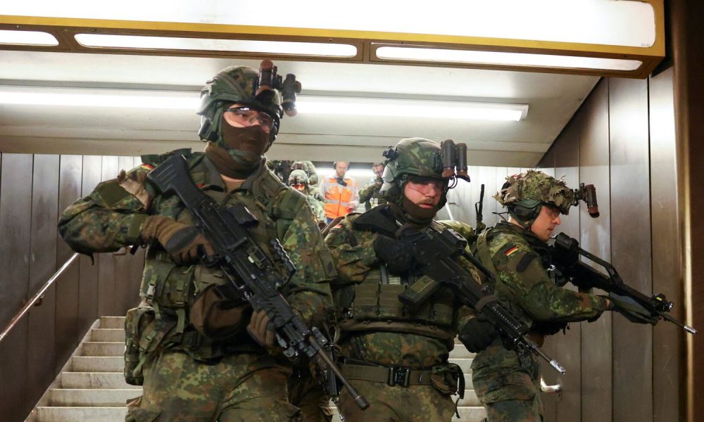 German soldiers carry out a military drill at a metro station in Berlin. File pic: Reuters