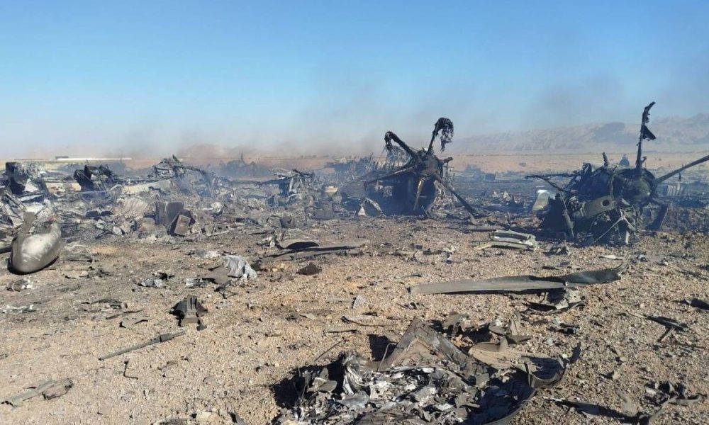 Footage from Iranian state media of a crash site south of the city of Isfahan, thought to be connected to the rescue mission