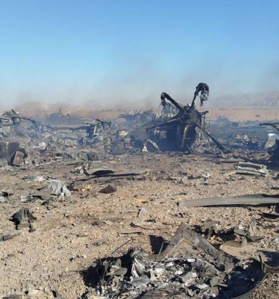 Footage from Iranian state media of a crash site south of the city of Isfahan, thought to be connected to the rescue mission