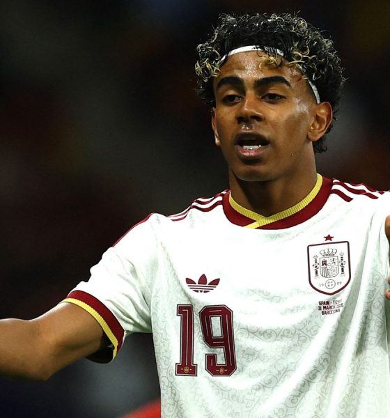 Lamine Yamal playing for Spain on Tuesday evening. Pic: Reuters