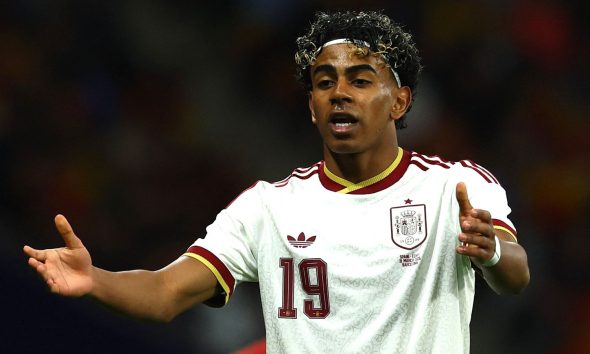 Lamine Yamal playing for Spain on Tuesday evening. Pic: Reuters