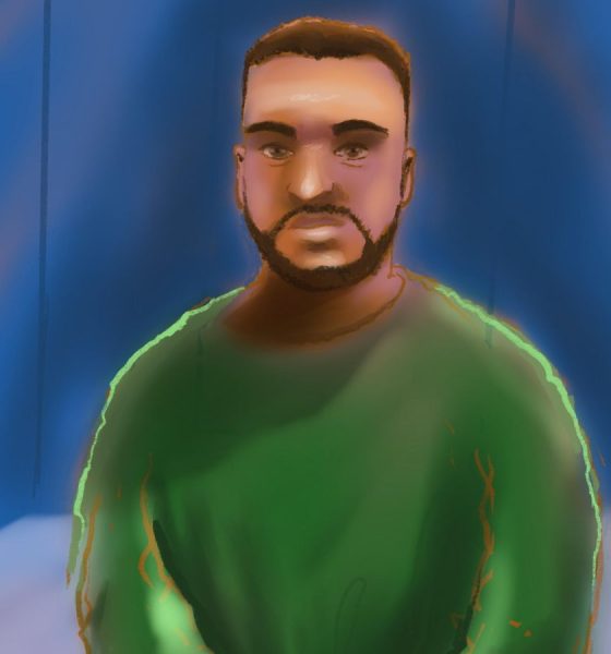 A court sketch depicts alleged Bondi Beach gunman Naveed Akram appearing via video link in February. File pic: AAP/AP