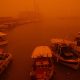 A view of the port in Heraklion, Crete, which is cloaked by red dust from Africa. Pic: Reuters