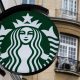 The Starbucks logo is seen outside the new Starbucks cafe in Warsaw