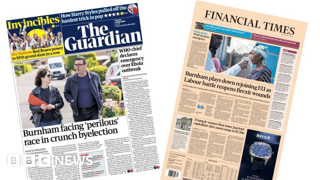 'Burnham faces perilous race' and 'WHO declares Ebola emergency'