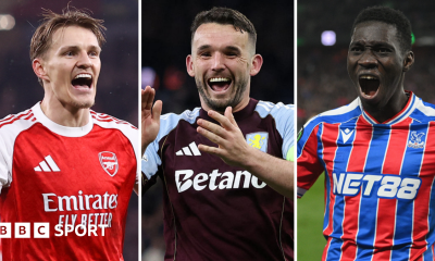 Arsenal, Aston Villa and Crystal Palace players celebrate reaching European finals