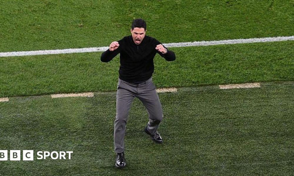 Arsenal manager Mikel Arteta celebrates an Arsenal victory