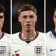A composite shows headshots of three players wearing England kits while on-field - on the left Phil Foden,  in the centre Cole Palmer and on the right Trent Alexander-Arnold.
