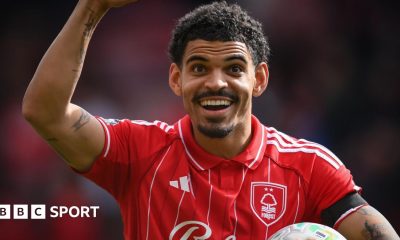 Morgan Gibbs-White celebrates scoring a hat-trick against Burnley
