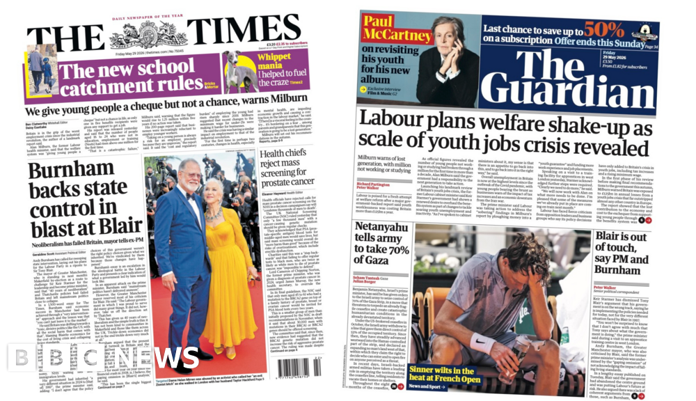 'Burnham's 'blast at Blair' and 'Labour plans welfare shake-up'