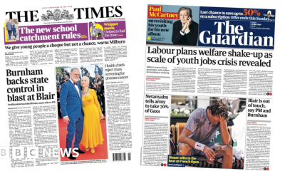 'Burnham's 'blast at Blair' and 'Labour plans welfare shake-up'