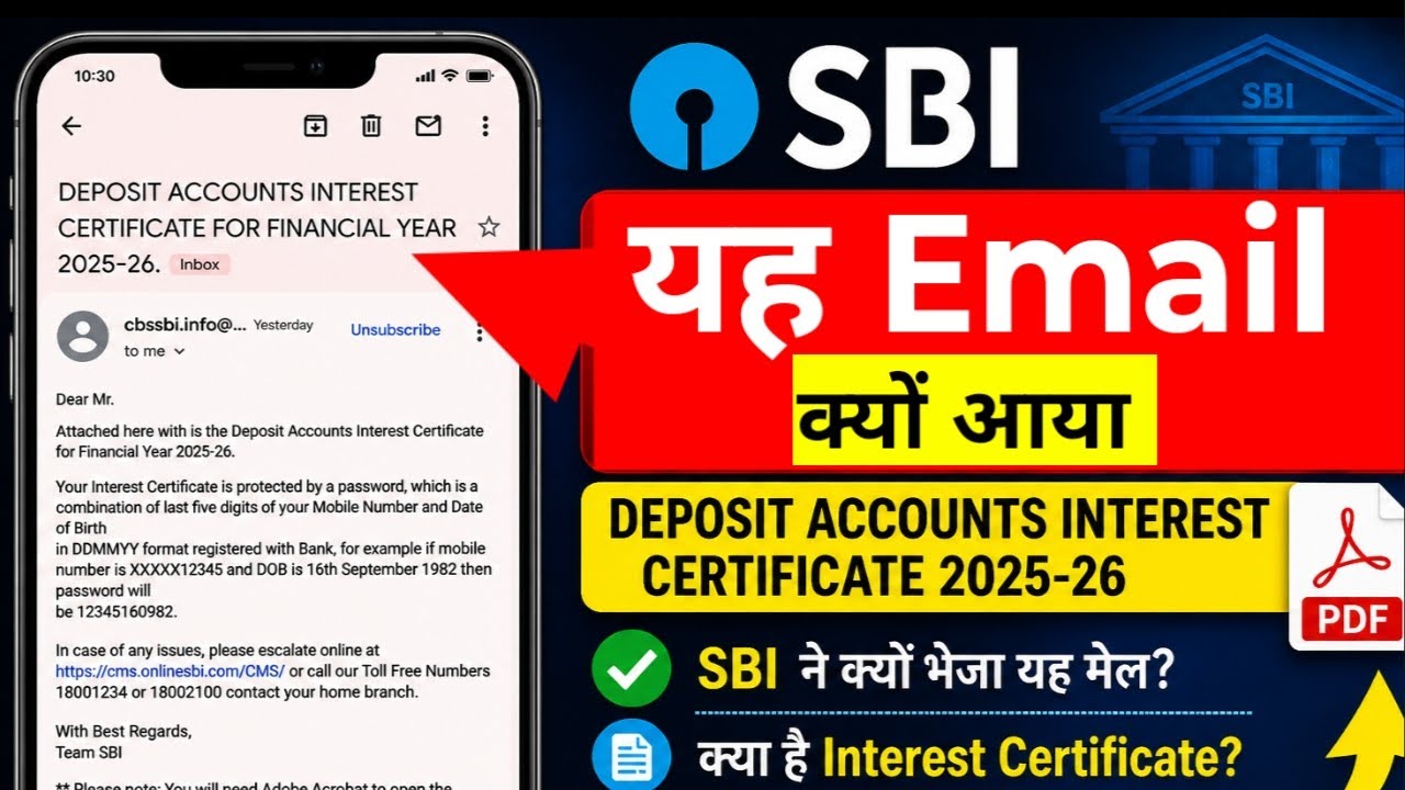 Deposit Accounts interest Certificate For Financial Year 2025-26 Ka Matlab,interest certificate sbi