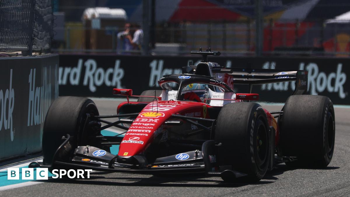 Ferrari's Charles Leclerc turns around a right-hand corner during practice for the Miami Grand Prix