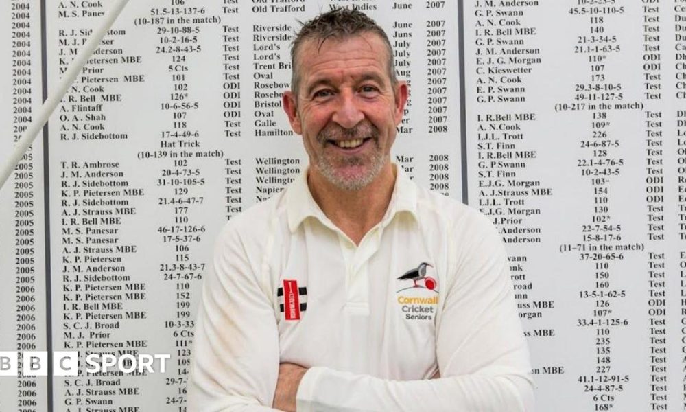 Nigel Martyn in front of the England honours board at Loughborough
