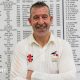 Nigel Martyn in front of the England honours board at Loughborough