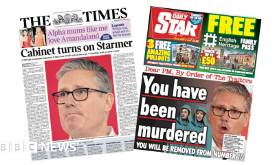 'Cabinet turns on Starmer' and 'You have been murdered'