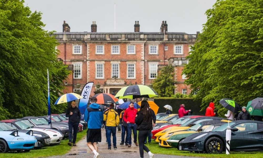 Collection of sports cars on show in gardens of Newby Hall