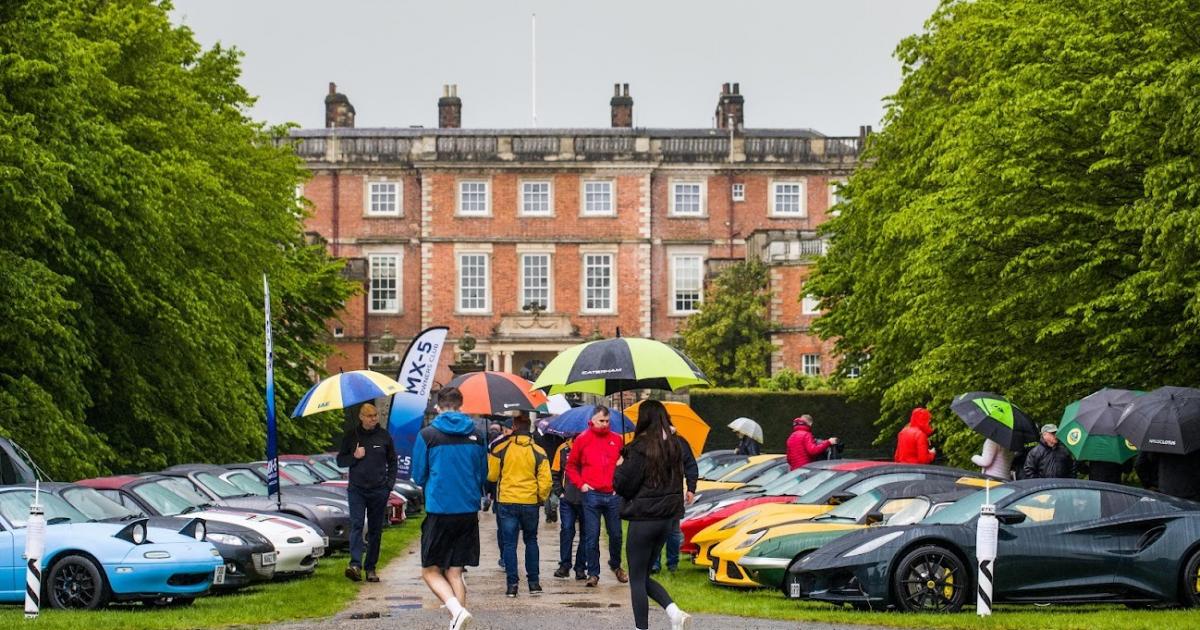 Collection of sports cars on show in gardens of Newby Hall