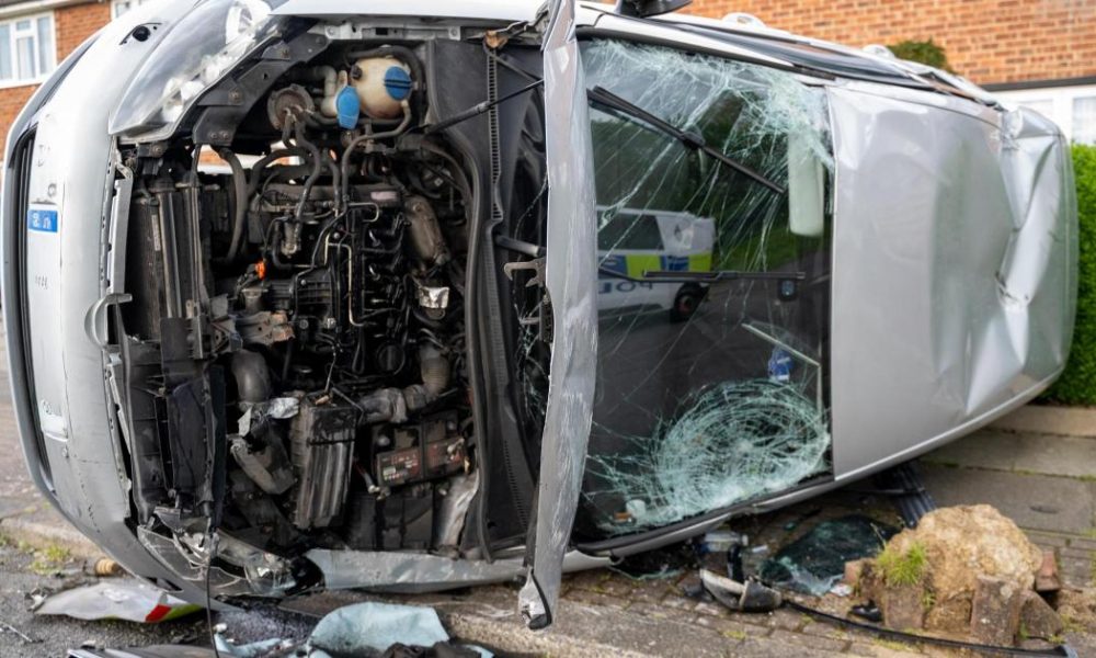 Car left flipped on its side after crash in Darlington