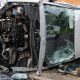 Car left flipped on its side after crash in Darlington