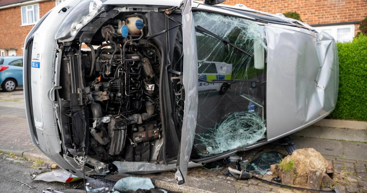 Car left flipped on its side after crash in Darlington