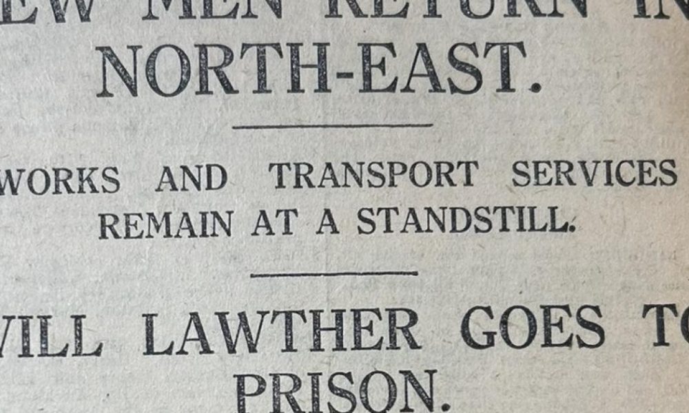 Jailing of Will Lawther, the Durham leader of the Great Strike