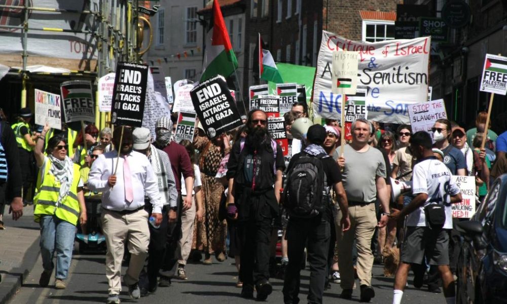 Pro-Palestinian protesters march through York city centre