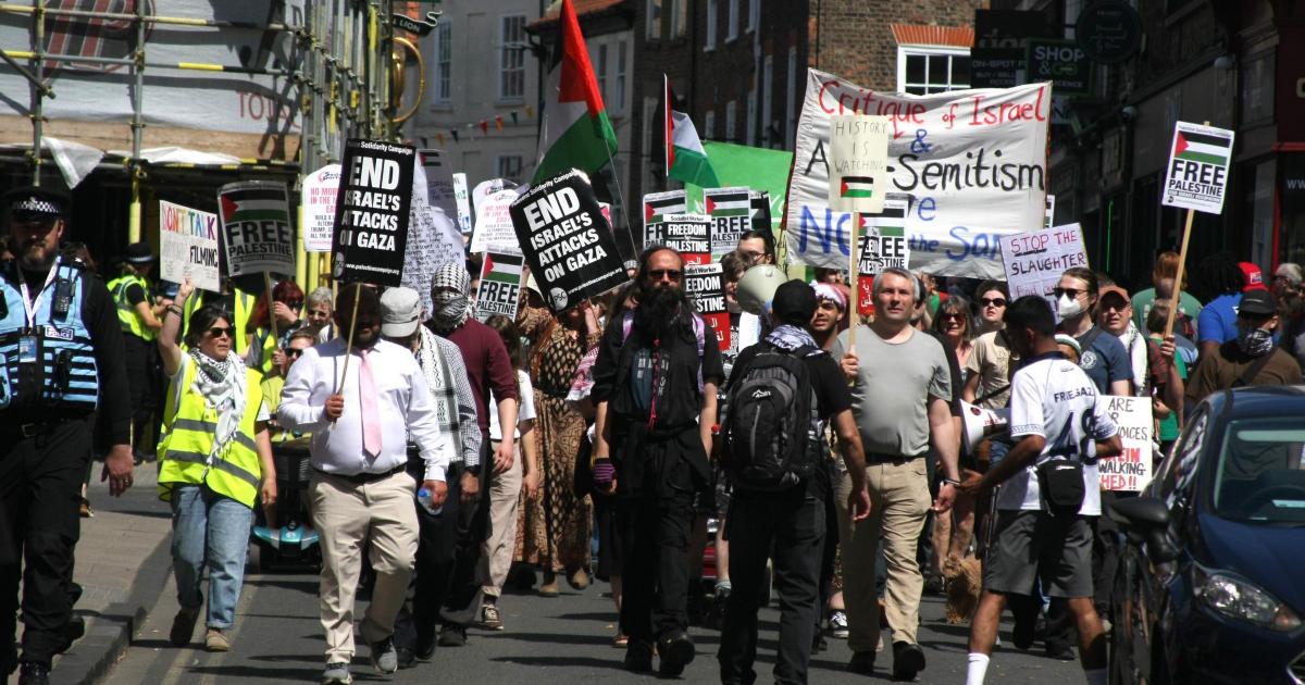 Pro-Palestinian protesters march through York city centre