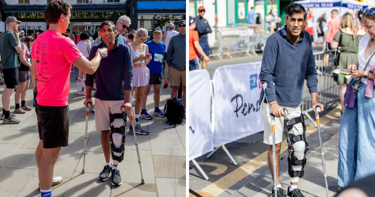 Ex-PM Rishi Sunak on crutches at Northallerton 10K race