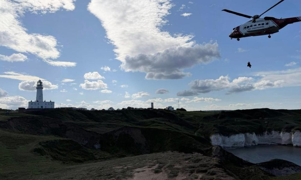 Rescue operation on cliffs near Flamborough Head Lighthouse