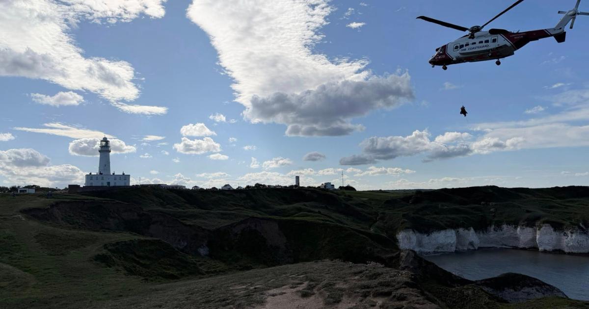Rescue operation on cliffs near Flamborough Head Lighthouse