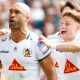 Andrea Zambonin celebrates scoring the winning try for Exeter Chiefs at Leicester Tigers
