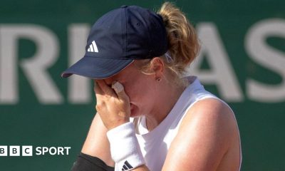 Francesca Jones is emotional after winning her French Open first round match