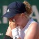 Francesca Jones is emotional after winning her French Open first round match