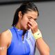 Emma Raducanu reacts during the Qatar Open in March