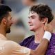 Novak Djokovic and Joao Fonseca share a warm embrace after their French Open match