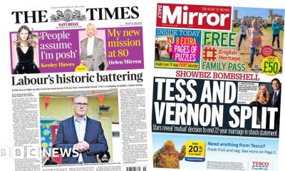 'Labour's historic battering' and 'Vernon and Tess split'